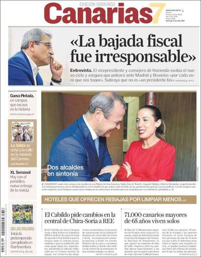 Portada del diario Canarias7 para este domingo (Foto TA)